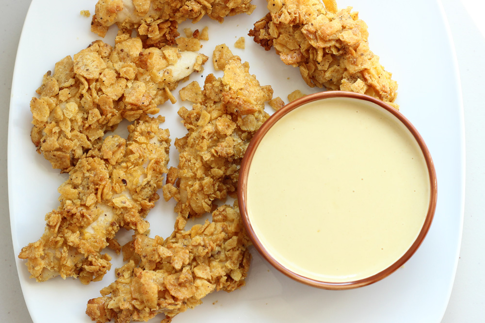 Oven-Fried Frito Chicken Fingers with Honey-Mustard Dip 