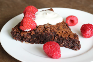 Flourless Chocolate Cake with Raspberries and Cream