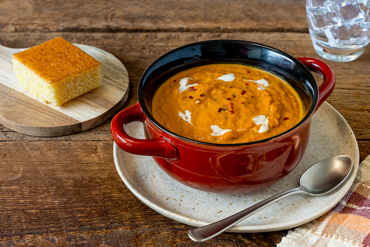 Pumpkin Hearth Soup Meal with Cornbread