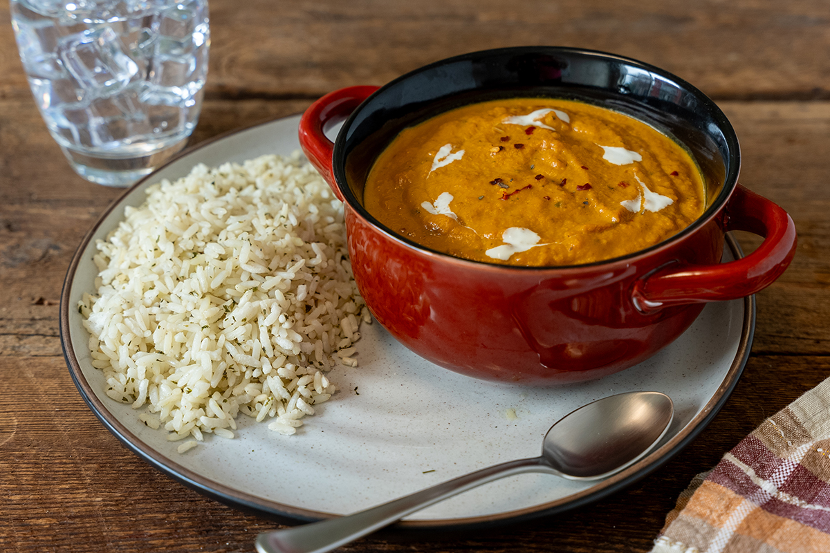 Pumpkin Hearth Soup Meal with Seasoned Rice