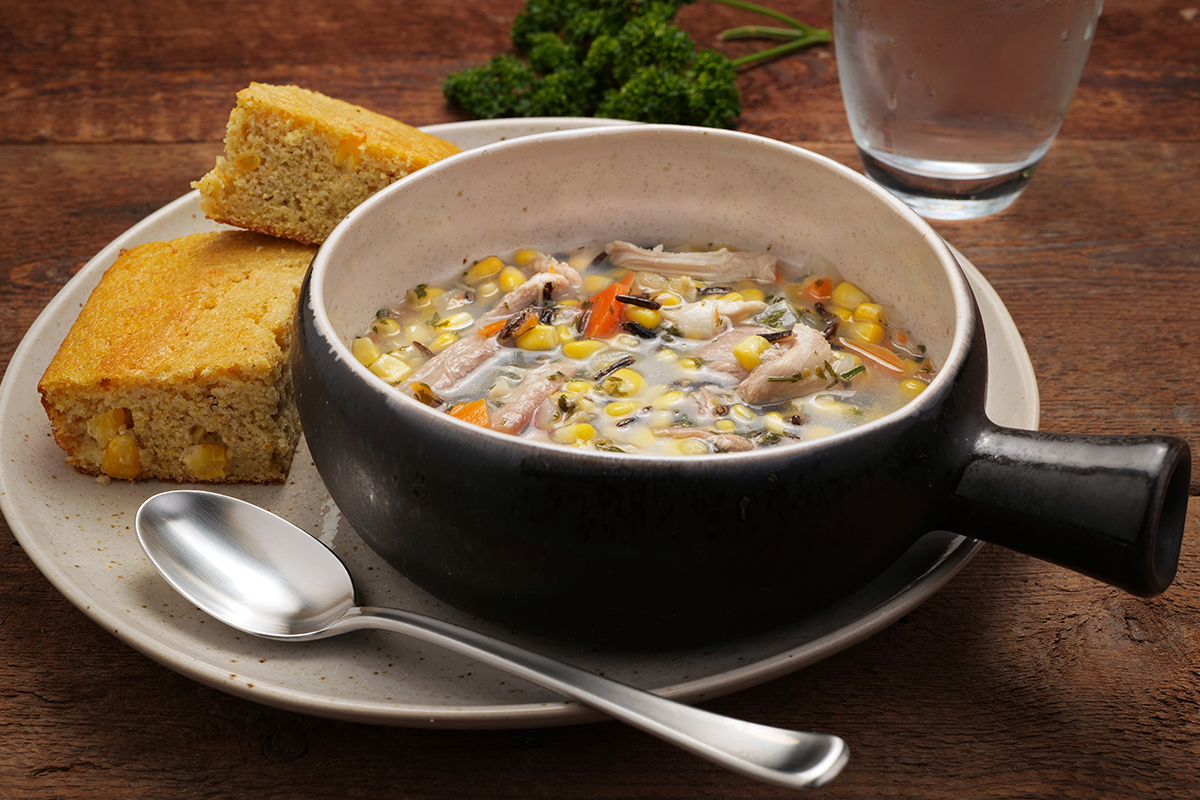 Turkey and Wild Rice Soup Meal with Cornbread