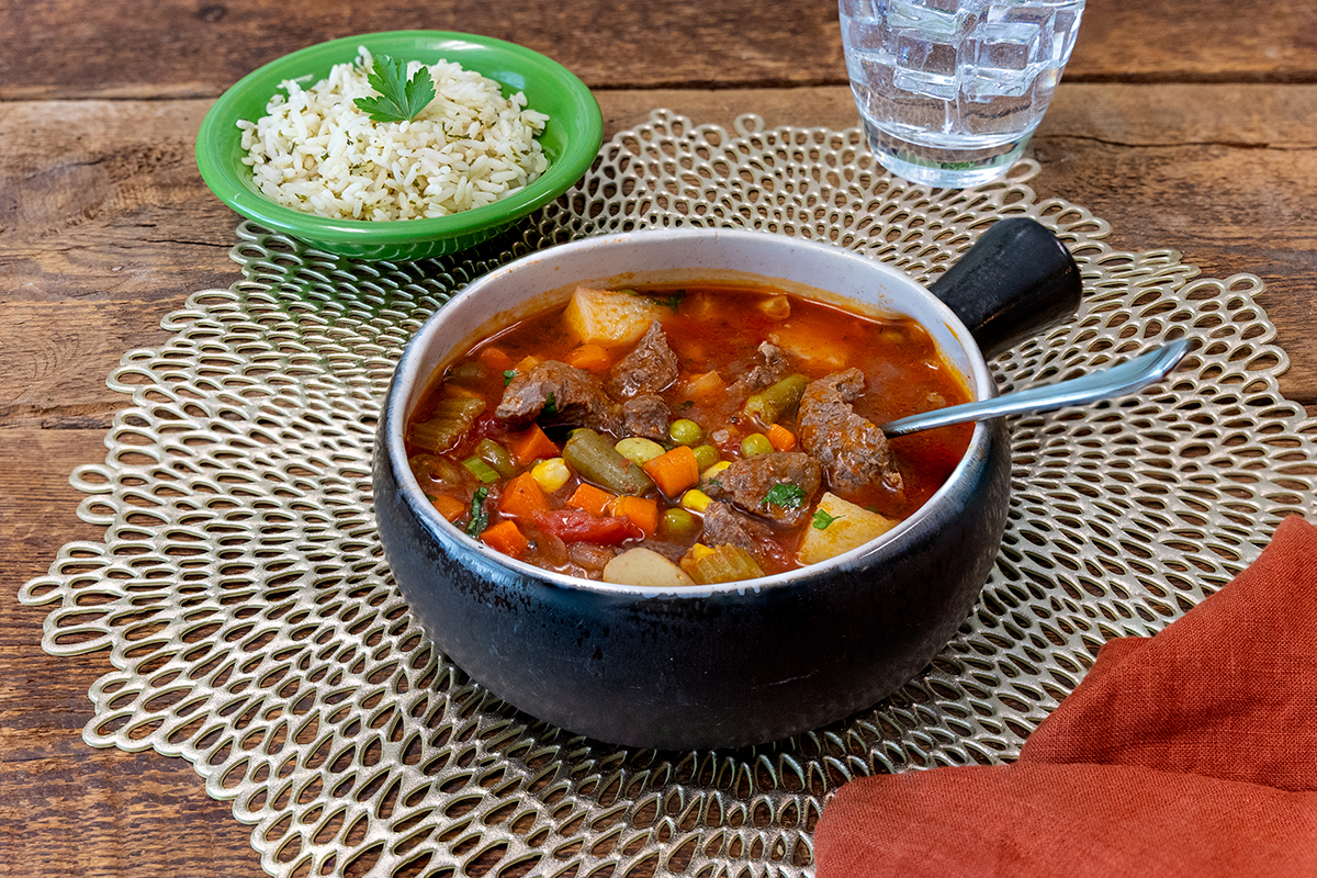 Vegetable Beef Stew Meal with Seasoned Rice