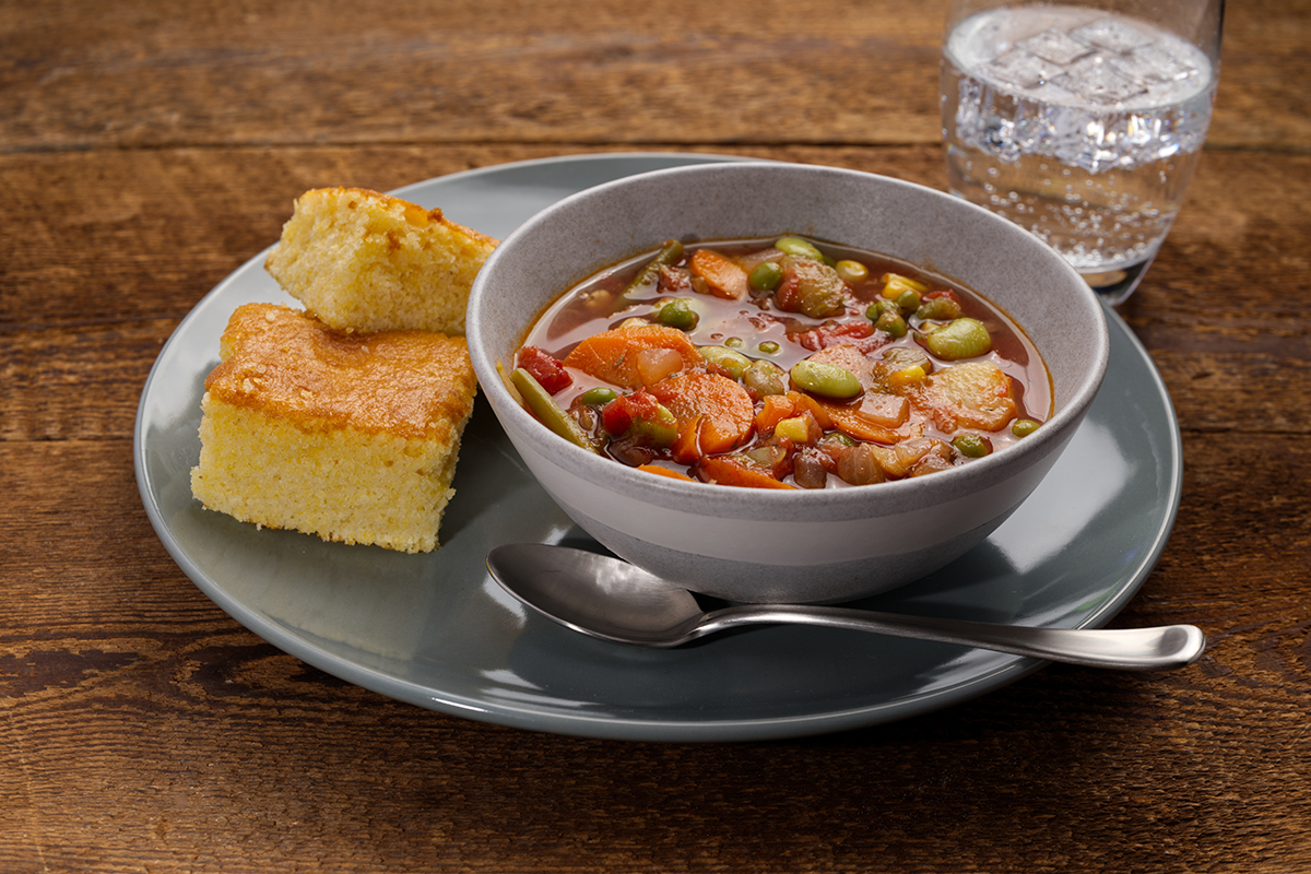 Very Vegetable, Vegetable Soup Meal with Cornbread